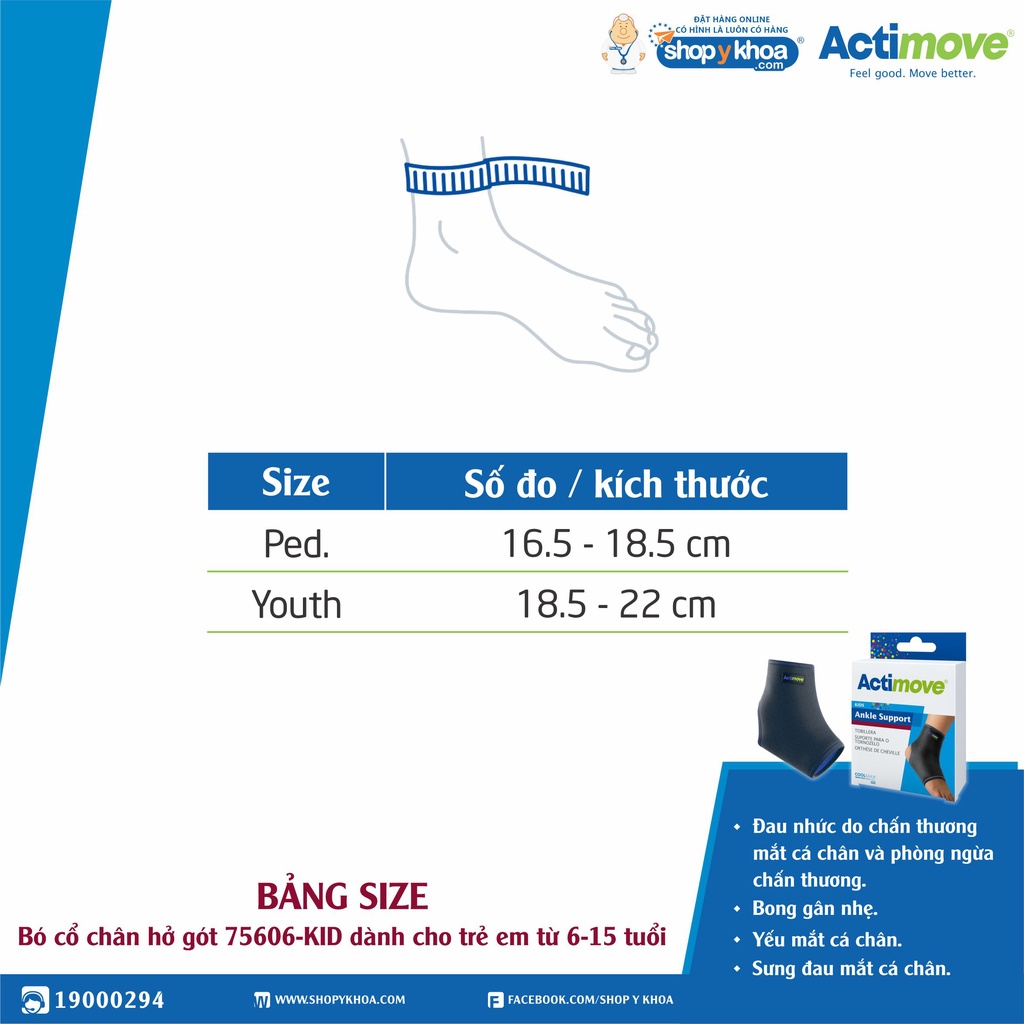 Bó Cổ Chân Hở Gót Trẻ Em 6-15 Tuổi 75606-KID, Đeo Được Trong Giày, Màu Xanh Đen [Actimove] - Nhập Khẩu Châu Âu (1 Cái)
