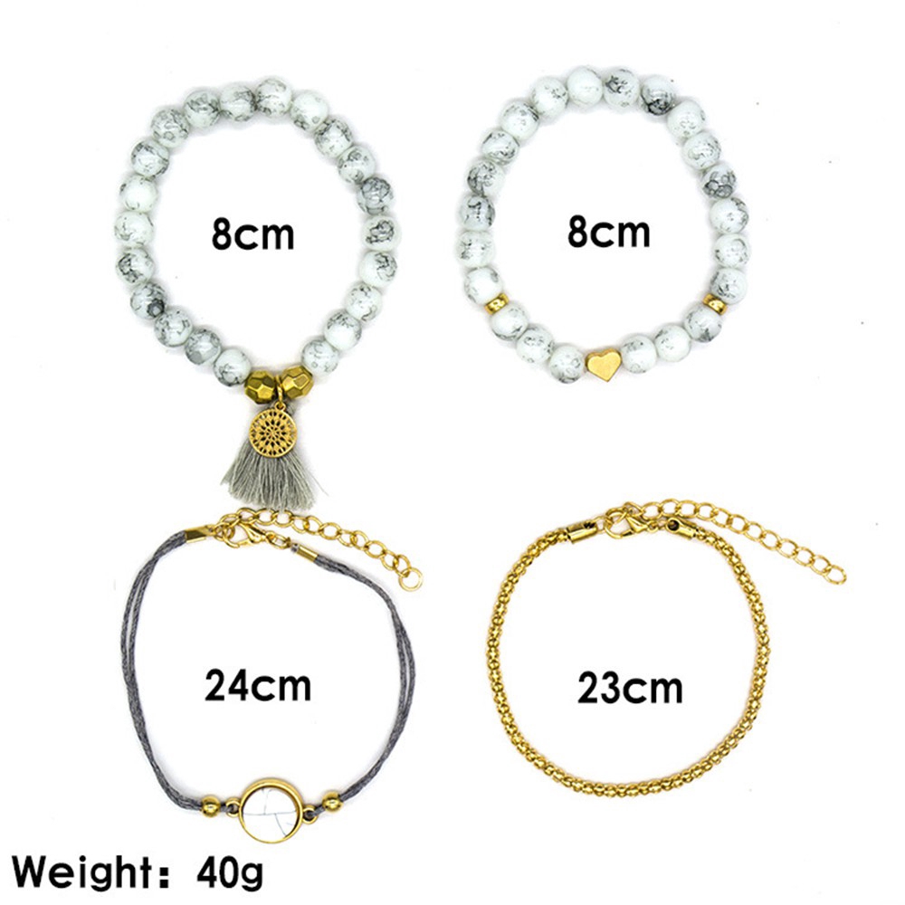 Bộ 4 vòng tay chuỗi hạt tròn phong cách Bohemian kiểu dáng cổ điển