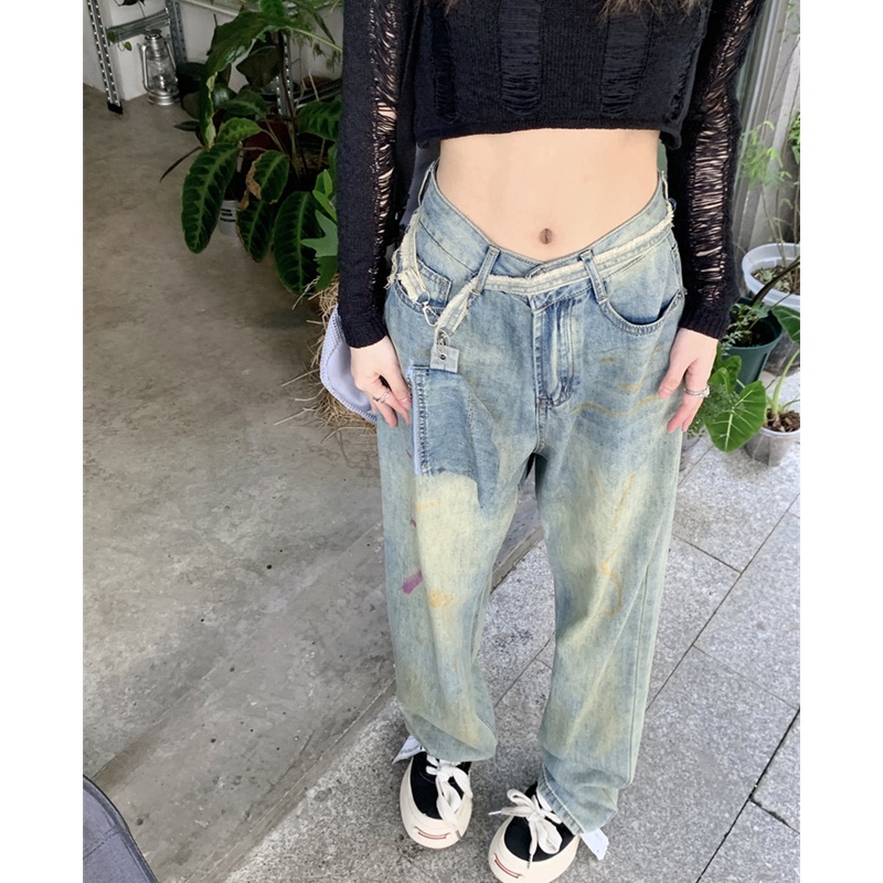 Quần Jean Dài Lưng Cao Ống Rộng Thời Trang Mùa Thu Cho Nữ Dễ Phối Đồ