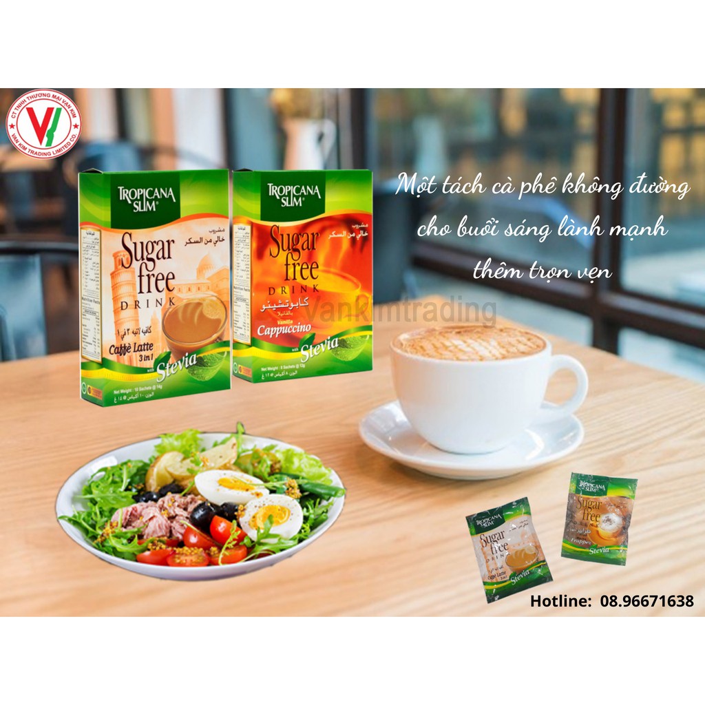 Combo 2 Hộp Cà phê ăn kiêng không đường chiết xuất từ lá cỏ ngọt Tropicana Slim Latte 140g (10 x 14g)