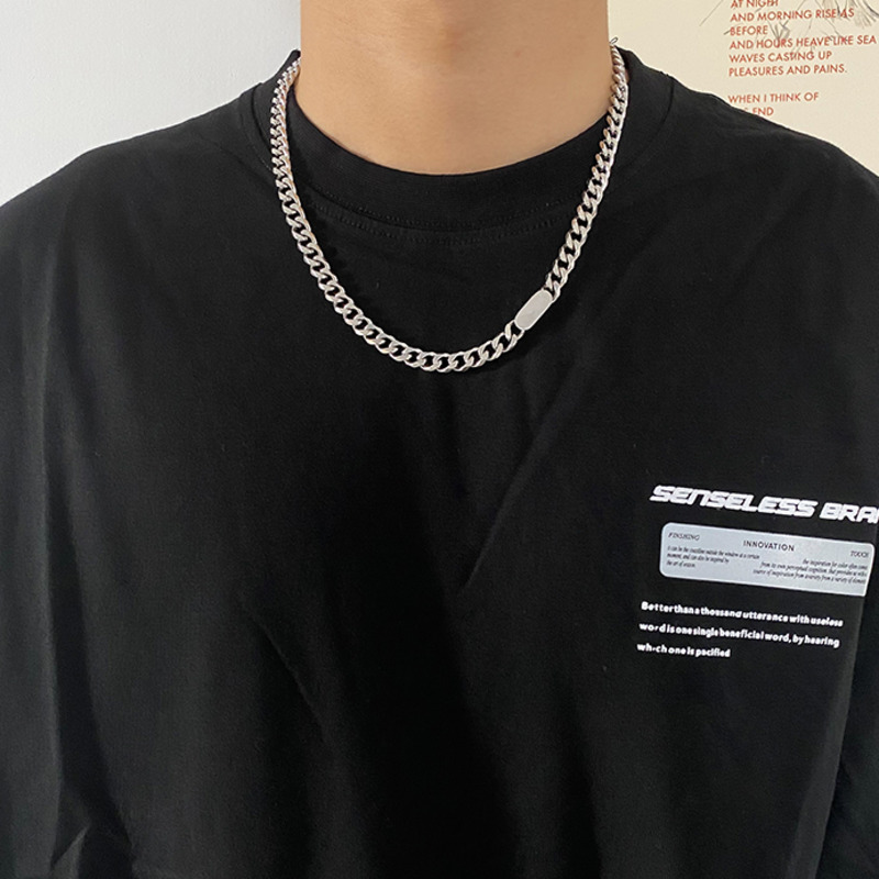 Dây Chuyền Thép Titan Mặt Vuông Tròn Cá Tính 191001Dây Chuyền Thiết Kế Đơn Giản Phong Cách Hip Hop Cá Tính