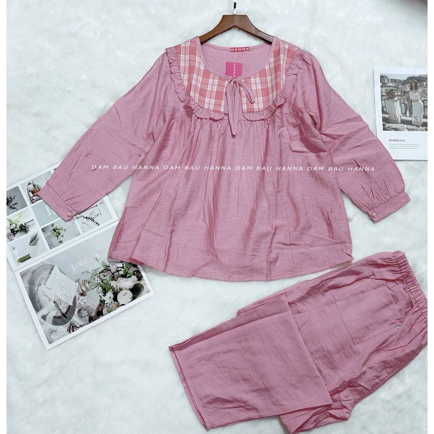 [HANNA] Đồ bộ cho mẹ đồ dài có khóa cho bé ty có size 40-80kg vải lụa xước mềm mát mùa hè nhẹ thấm mồ hôi lưng thun