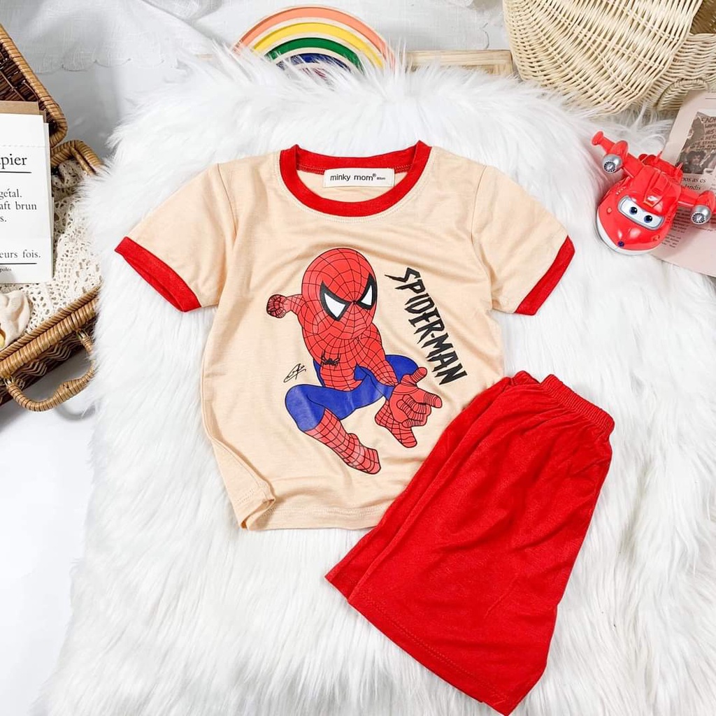 Quần áo bé trai siêu nhân tay ngắn chất liệu thun lạnh thoáng mát mùa hè size 80-120cm