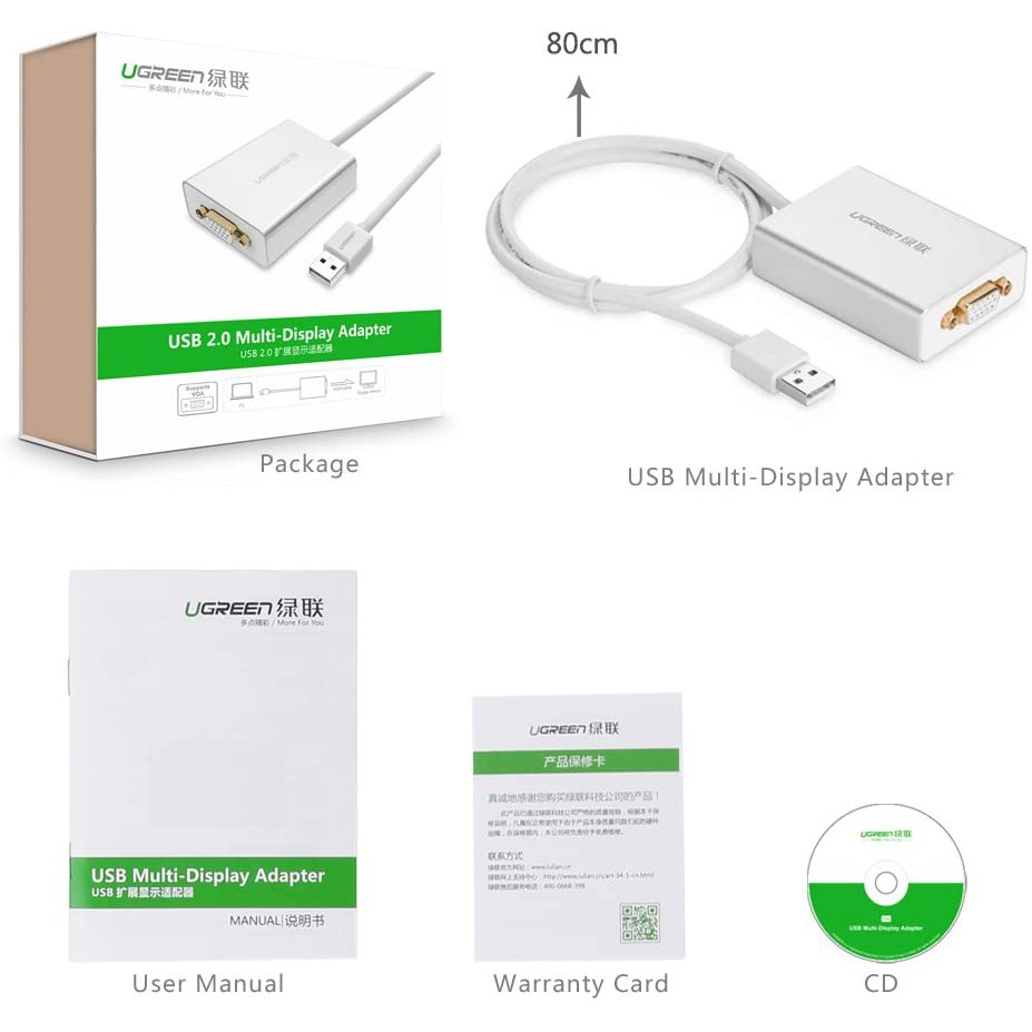 Bộ chuyển đổi USB 2.0 sang VGA vỏ hợp kim UGREEN 40244