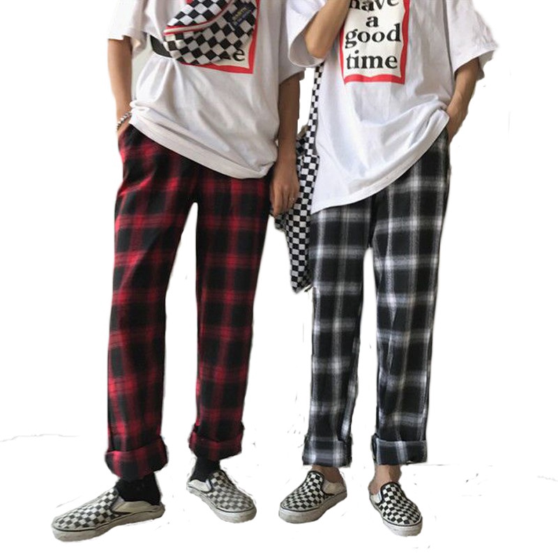 Quần Dài Ca Rô Ca Rô Phong Cách retro Với 4 Màu Tùy Chọn