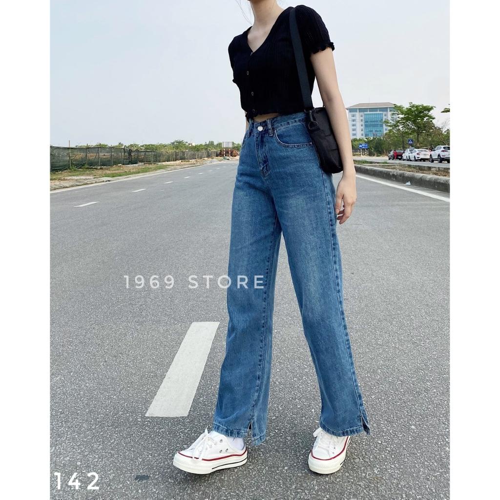 Quần Jean rộng xẻ lai 30142 Fashion Cat nữ 2 size Xanh Đen 1969storehue