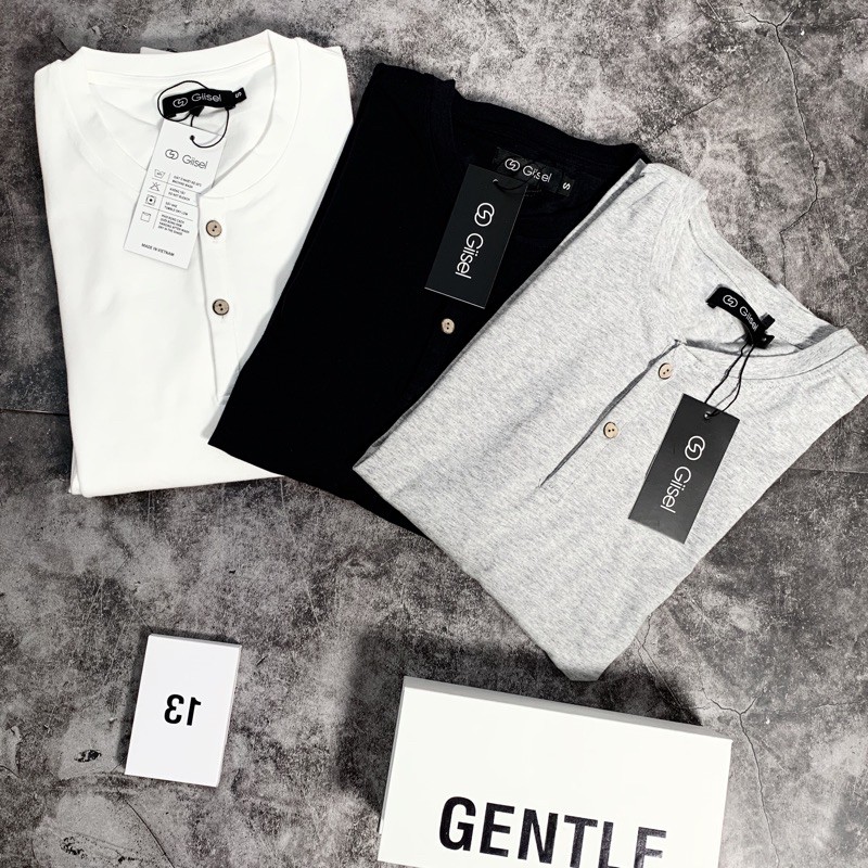 Áo thun dài tay henley nam - cổ trụ chất liệu cotton co giãn 4 chiều - màu : Trắng - Đen - Ghi - Giiesel | BigBuy360 - bigbuy360.vn