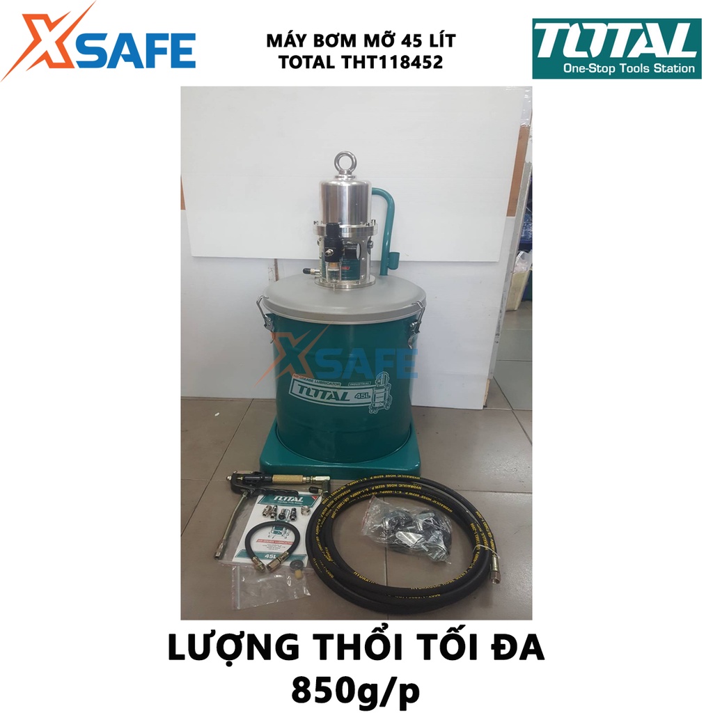 Máy bôi trơn dầu mỡ dùng khí nén TOTAL THT118452 Máy bơm dầu mỡ dung tích 45L thùng rỗng 365*430mm Áp suất tối đa 400bar