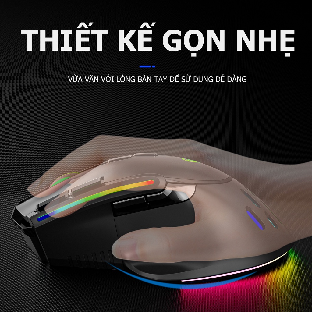 Chuột chơi game Bluetooth có sạc không dây đầy màu sắc RGB - Không cần thay pin