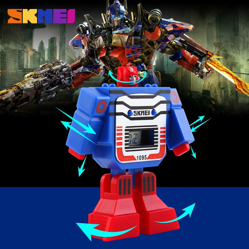 SKMEI Đồng Hồ Đeo Tay Kỹ Thuật Số Hình Robot Transformers 3d Có Đèn Led Và Thể Tháo Rời Cho Bé Trai