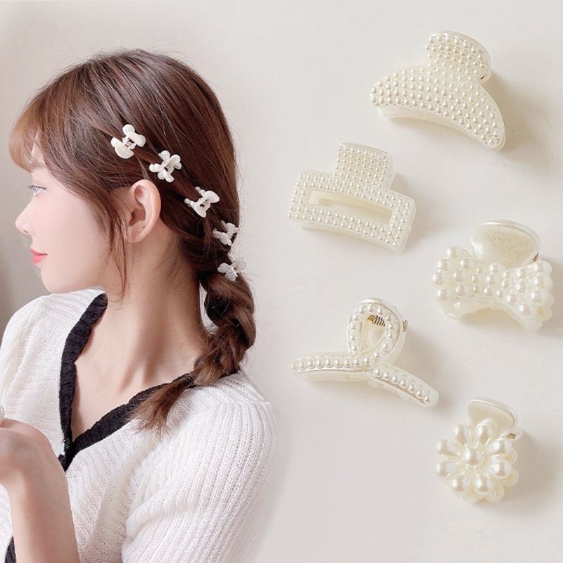 Kẹp Tóc Càng Cua Đính Ngọc Trai Acrylic Thời Trang Hàn Quốc Cho Nữ