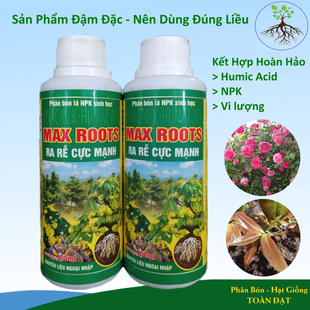 Phân bón lá sinh học Max Roots (100ml), Humic Acid Ra Rễ Cực Mạnh, Chuyên dùng cho mai vàng, hoa kiểng