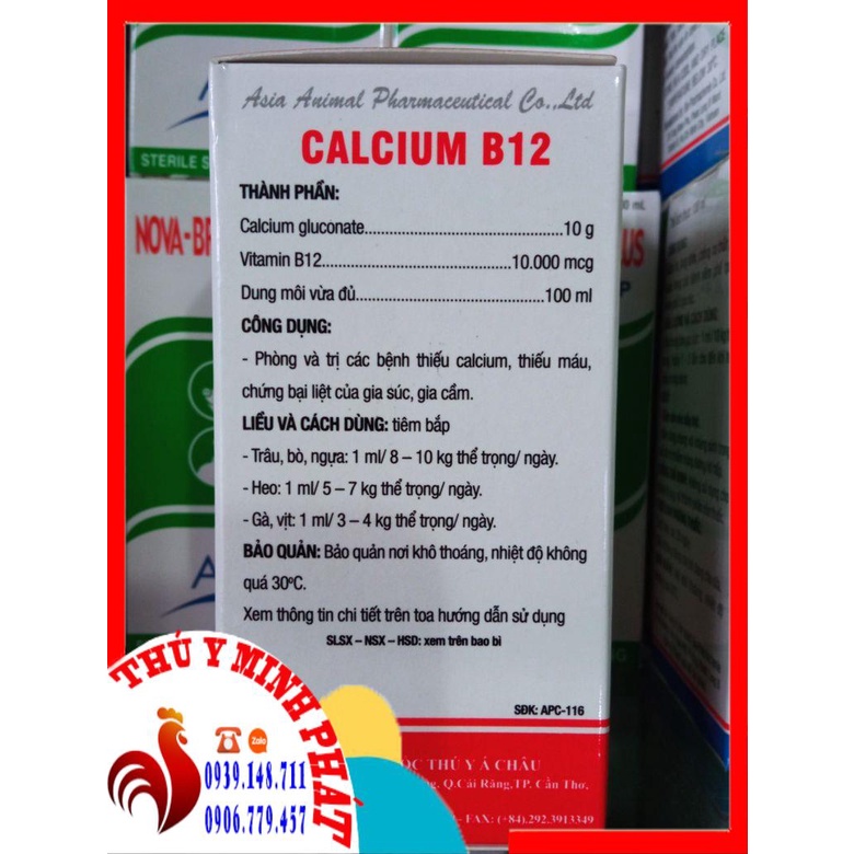 CALCIUM B12 ( caxi b12 ) thiếu canxi , b12 , thiếu máu, bại liệt trên gia súc gia cầm