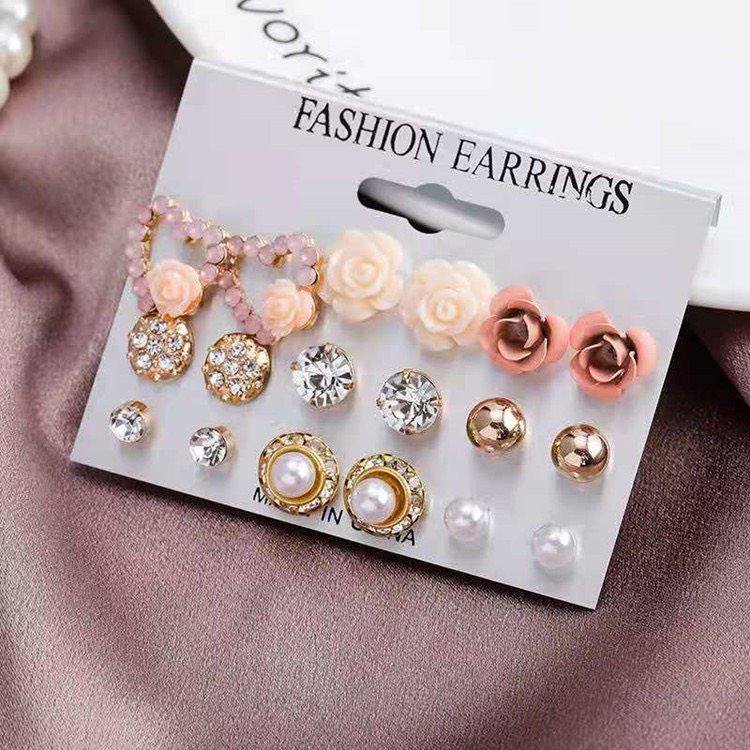 Sét 9 Bông Tai Nữ ❤️FREESHIP❤️khuyên tai nữ nhỏ xinh phong cách Hàn Quốc điệu đà đáng yêu mã B03