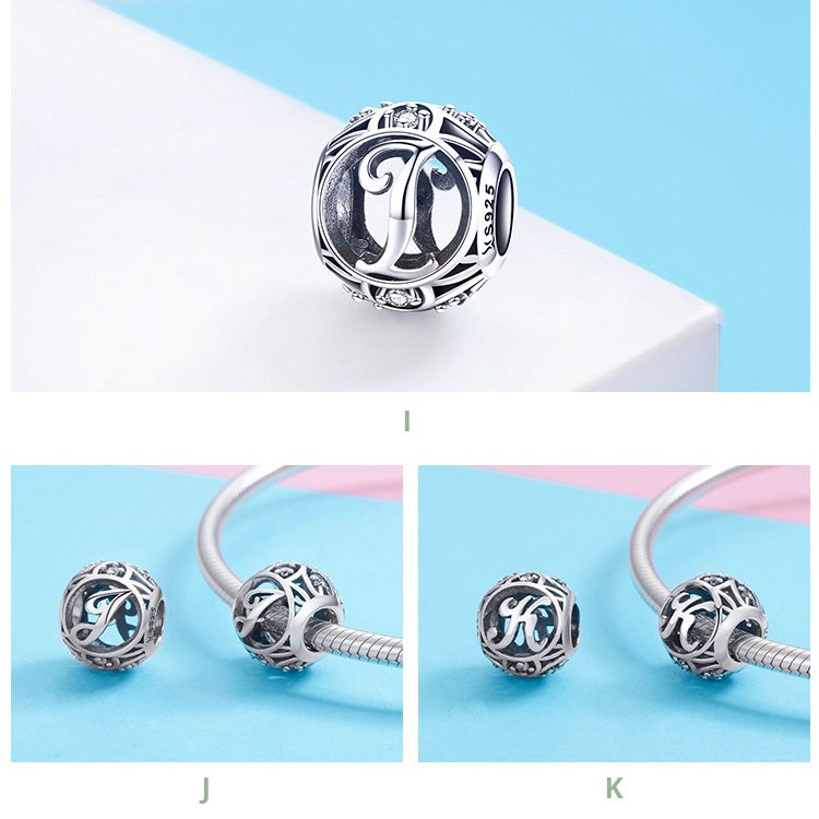 Hạt Charm Bamoer SCC738 Mạ Bạc 925 Dùng Làm Đồ Trang Sức Khắc Hình Chữ Cái A- Z