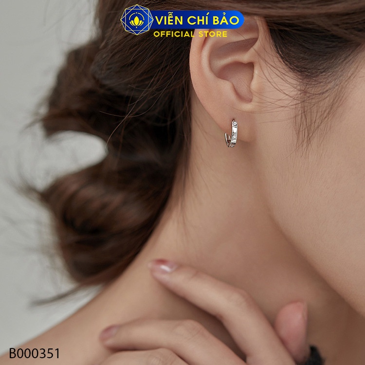 Bông tai tròn đính đá chất liệu bạc Thái 925 thời trang phụ kiện trang sức Viễn Chí Bảo B000351