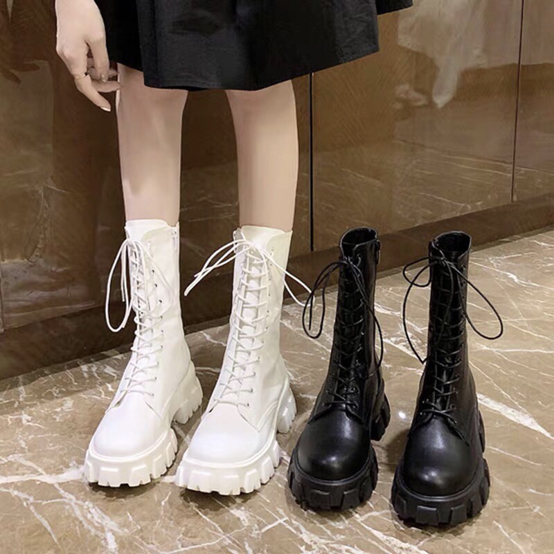 GIÀY BỐT BOOT CHIẾN BINH💕GIÀY BOOTS OXFORD ULZZANG CAO CỔ 25CM BUỘC DÂY ĐẾ CAO 5CM-B10 đế răng cưa