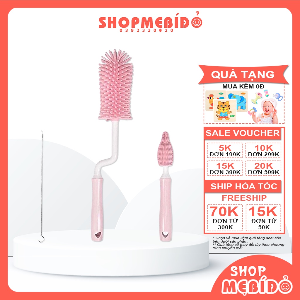 Cọ Rửa Bình Sữa Bình Nước Bát Ăn Dặm Cao Cấp 3 Chi Tiết Moonship Cho Bé PK24
