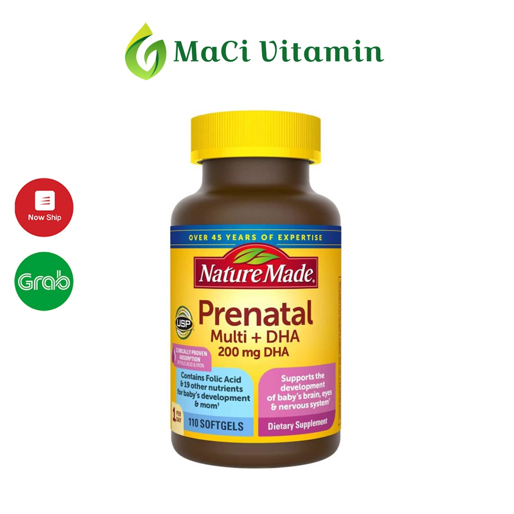 Vitamin tổng hợp mẹ bầu Prenatal Nature Made Bổ sung Axit Folic và DHA 110 viên MaCi