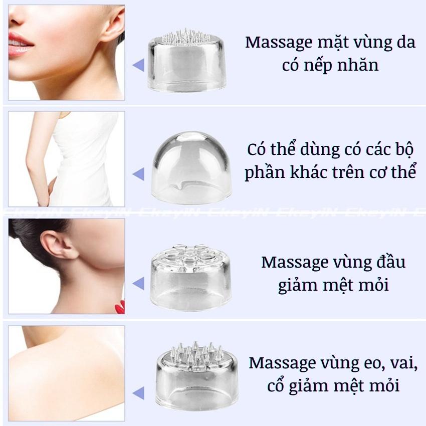 Bút Rung Massage Mini Tay Cầm Nhỏ Gọn Tích Hợp 4 Đầu Mát Xa Loại Bỏ Nếp Nhăn, Mát Xa Vai Gáy  Tiện Lợi - G89