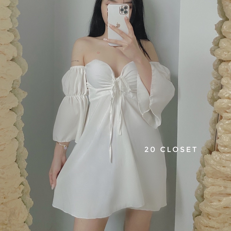 ( Ảnh thật mẫu tự chụp ) Đầm nàng thơ trắng rút dây