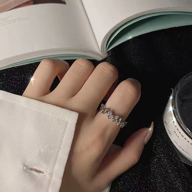 Nhẫn Mở Hình Bướm Đính Đá Zircon Phong Cách Hàn Quốc