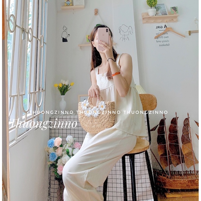 [Ảnh thật/Video] Set Áo Hai Dây Quần Rút Ống Siêu Đẹp