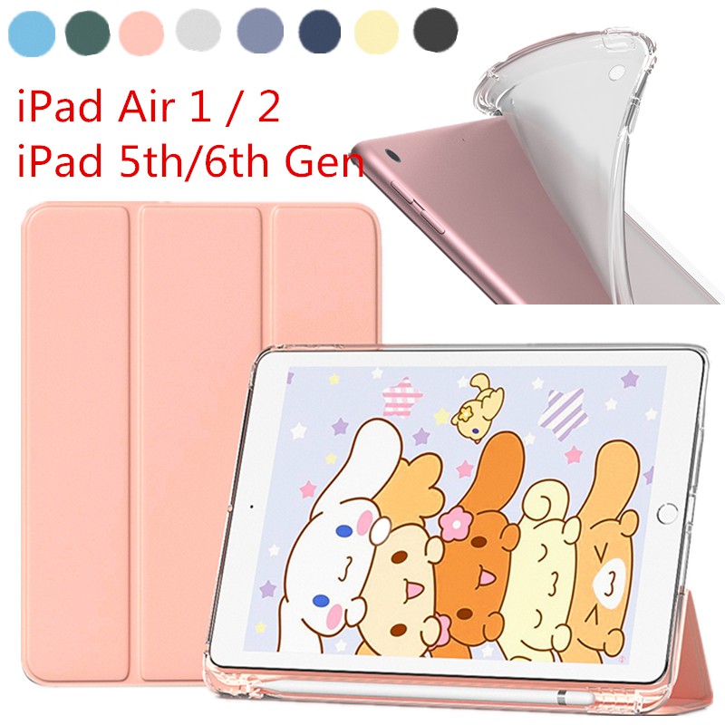 Bao Da Máy Tính Bảng Nắp Gập Mỏng Trong Suốt Thông Minh Có Ngăn Đựng Bút Cho Ipad Air 1 2 5th 6th Gen 9.7 Inch 2017 2018 Giá Đỡ