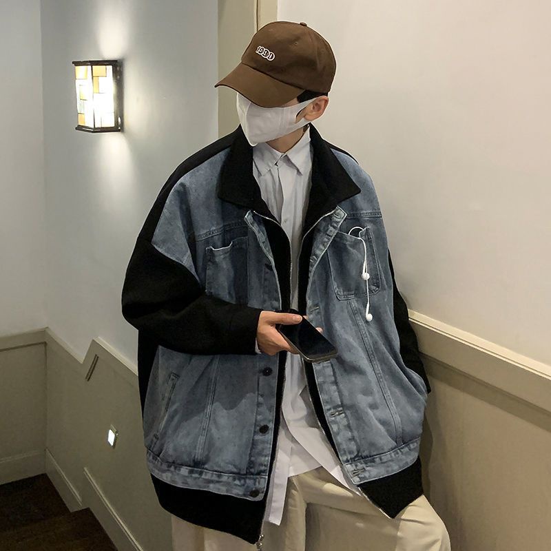 Áo Khoác Denim Giả Hai Lớp Dáng Rộng Phong Cách Hàn Quốc Thời Trang Xuân Thu Cho Nam