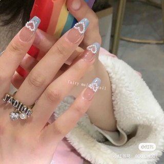 NAILBOX - Móng úp tiện lợi ( Đảm bảo giống hình, giá rẻ ) - Xanh đầu móng đính đá trái tim nhẹ nhàng