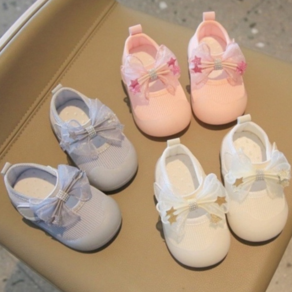 Giày búp bê đính nơ ngôi sao xinh xắn cho bé gái từ 1 đến 3 tuổi