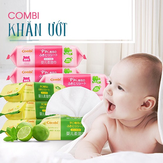 Combo 3 bịch khăn giấy ướt không mùi Combi 80 tờ