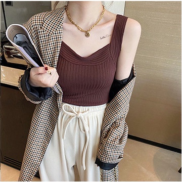 Áo Dệt Kim Hai Dây Ôm Dáng Màu Trắng Thời Trang Mùa Hè Cho Nữ