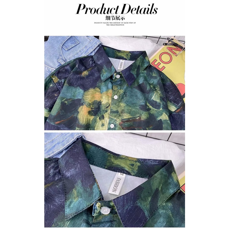 Áo sơ mi dài tay dáng rộng thời trang in tranh sơn dầu phong cách Hàn Quốc