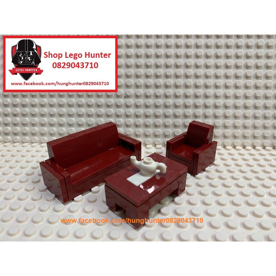 Lego Phụ kiện Minifigures Đồ dùng gia đình : Combo bộ bàn ghế Sofa tiếp khách phong cách hiện đại ( màu đỏ )
