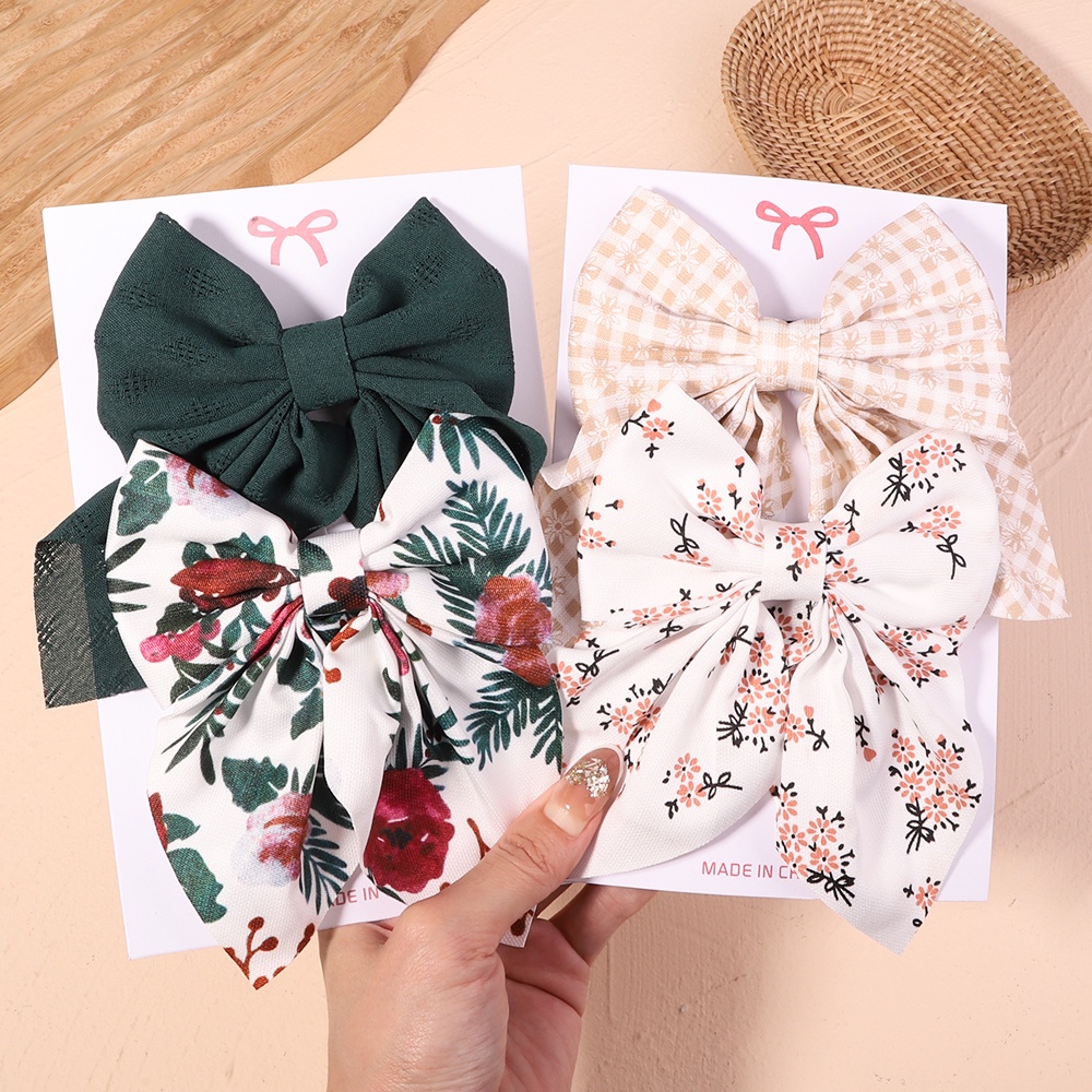 Set 2 kẹp tóc nơ lớn KIDSBOWS với họa tiết hoa phong cách Hàn Quốc cho nữ