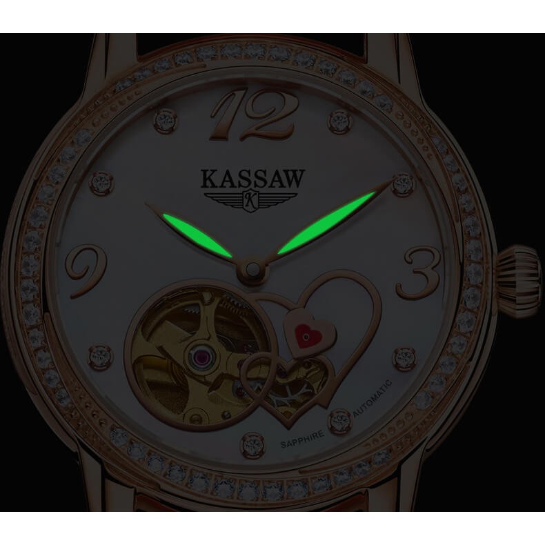 Đồng hồ nữ chính hãng KASSAW K881-2  Kính sapphire ,chống xước,Chống nước ,BH 24 tháng,Máy cơ (Automatic) ,dây da xịn