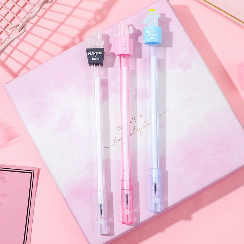 Bút bi nước mực gel Nhiều mẫu hình Xương rồng Pison, mực đen ngòi kim 0.38mm - 1 cái