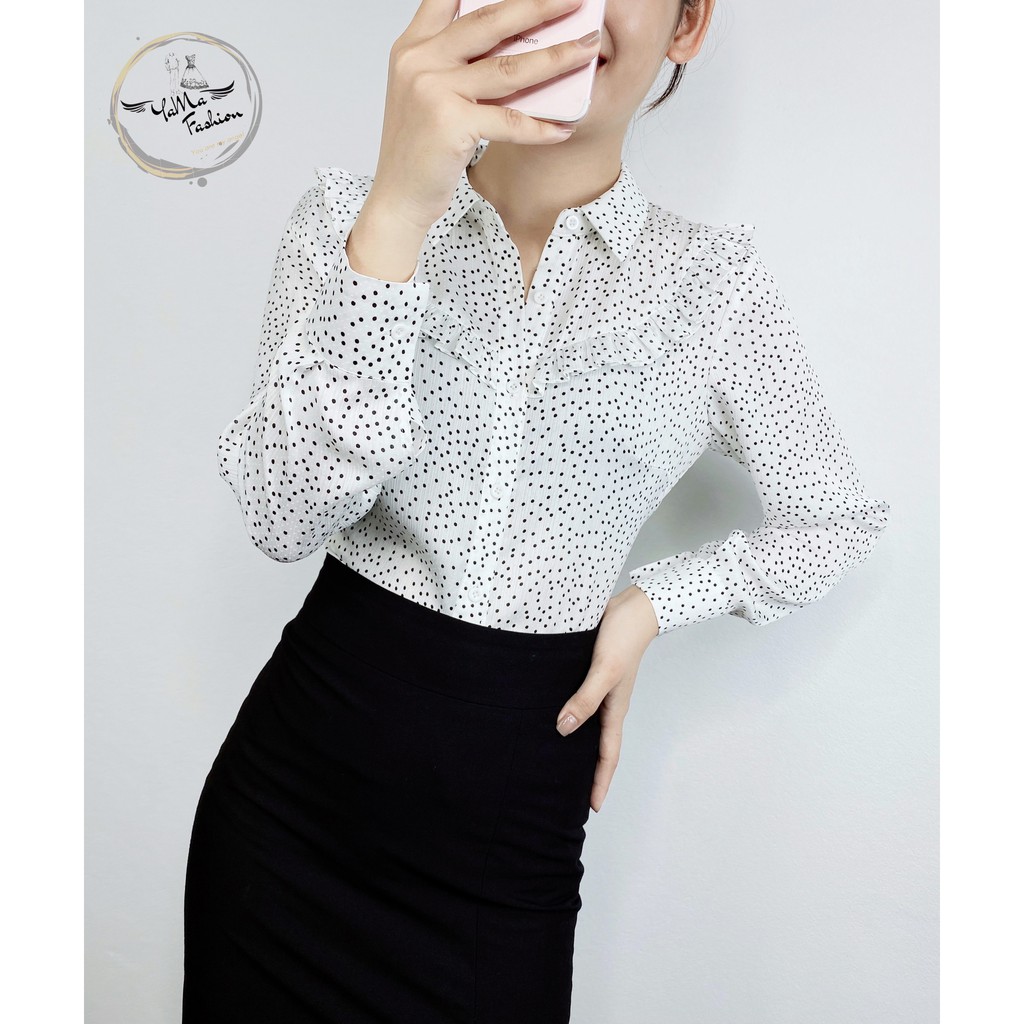 Áo sơ mi nữ chấm bi lụa tằm hàng thiết kế
