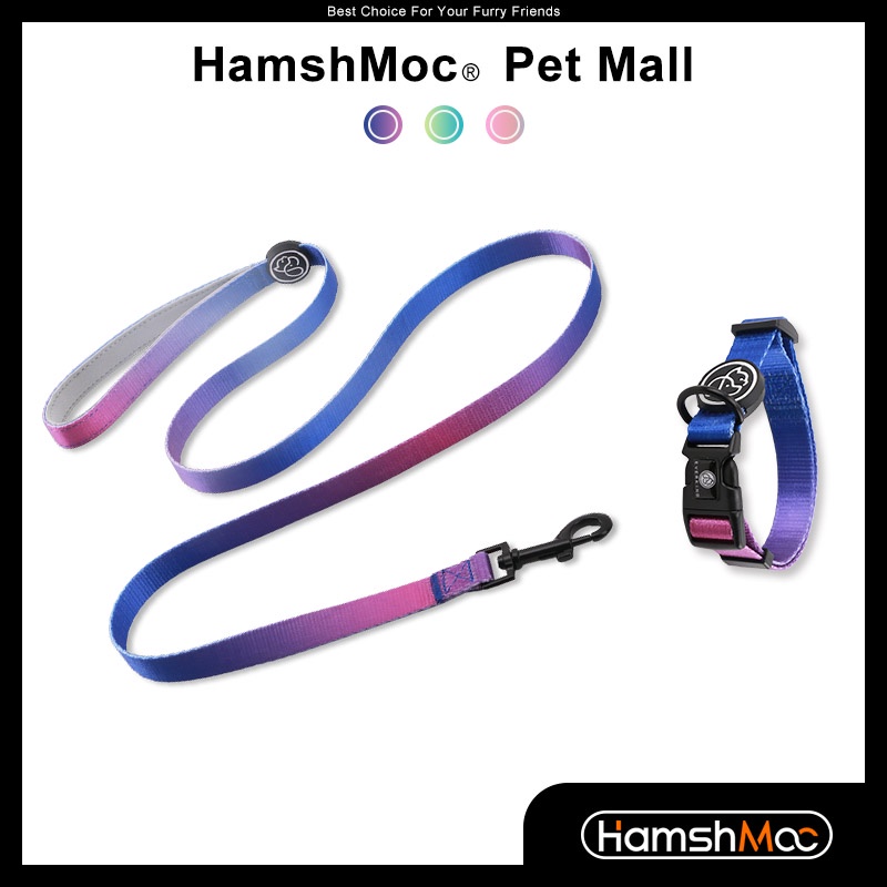 HamshMoc Dây Dắt Thú Cưng Đi Dạo Kèm Vòng Đeo Cổ Mềm Mại Màu Gradient Có Thể Điều Chỉnh Cho Cún Cưng Cỡ Nhỏ/Lớn