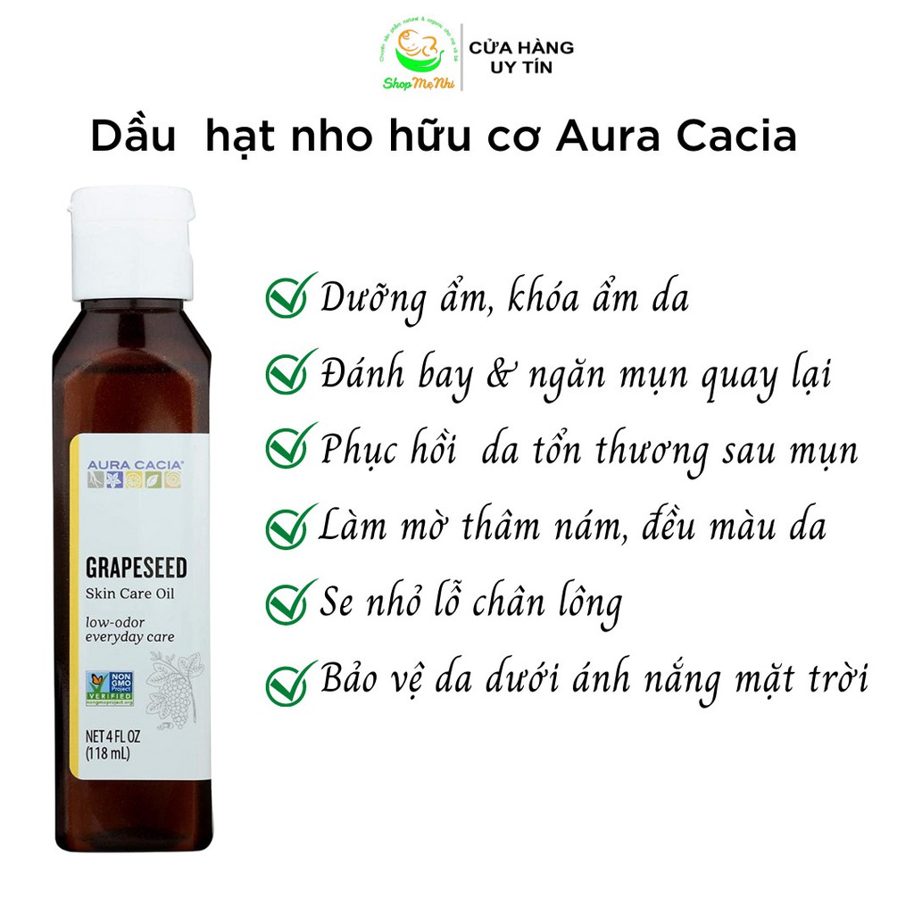 Dầu hạt nho ép lạnh hữu cơ Aura Cacia Grapeseed Oil 118ml.