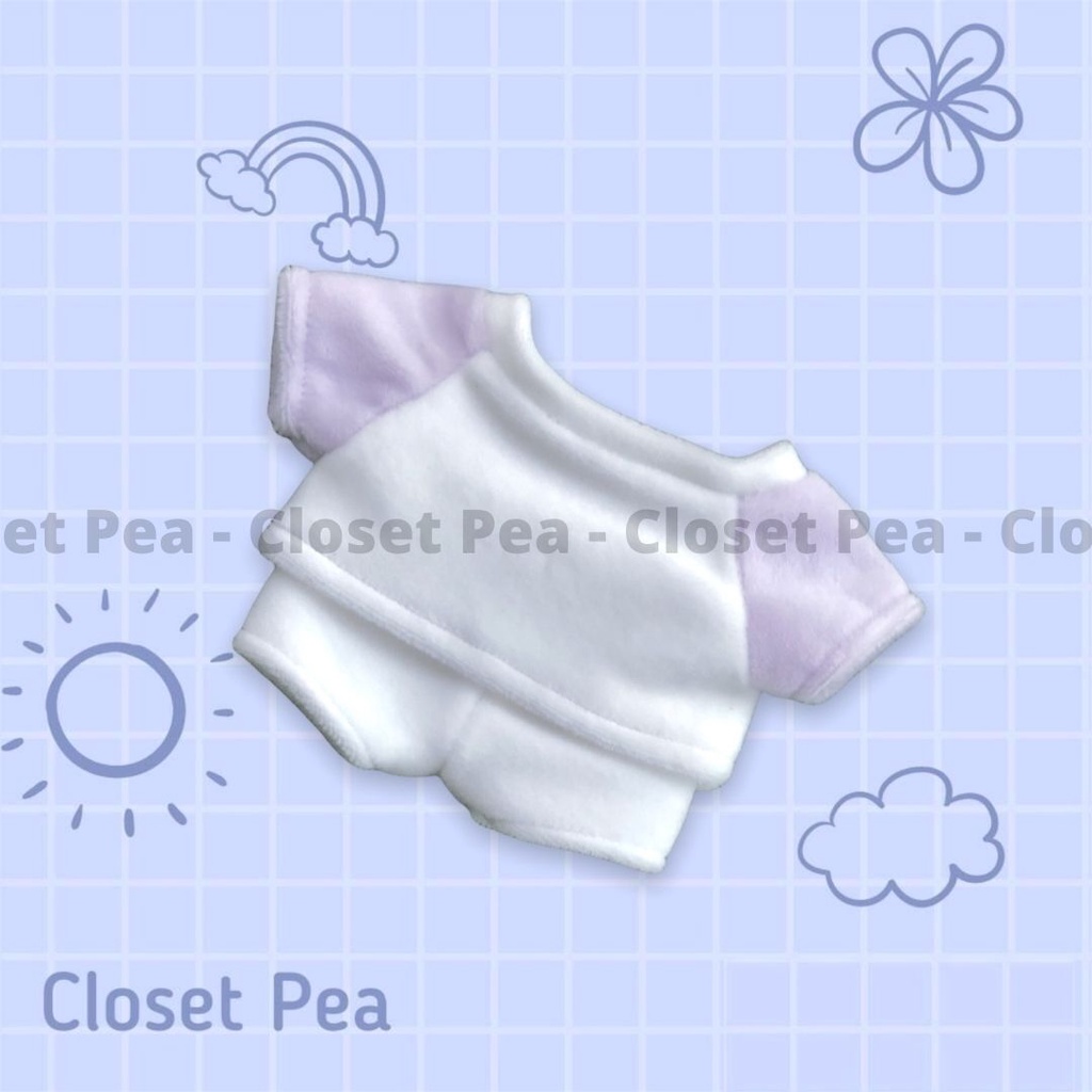 Bộ đồ phối tay tím pastel cho doll 15cm 20cm