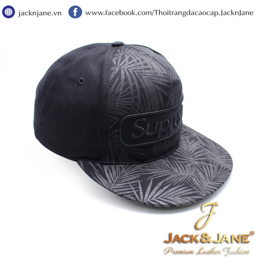 NÓN LƯỠI TRAI THỜI TRANG SNAPBACK ĐEN PHỐI CHỮ SUPREME