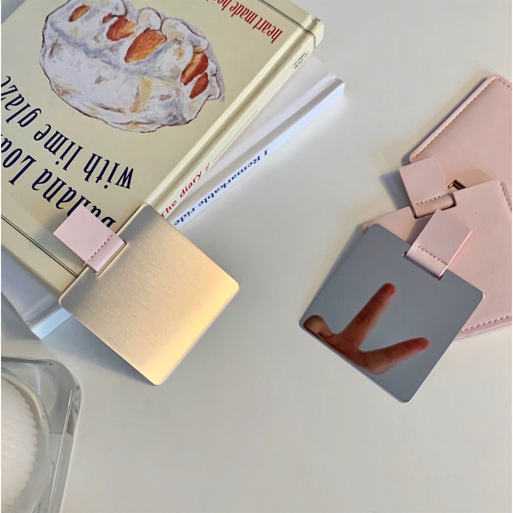 GƯƠNG BỎ TÚI KÈM BAO DA HỒNG PASTEL CHỐNG TRÀY XƯỚC - PHONG CÁCH HÀN QUỐC ĐƠN GIẢN