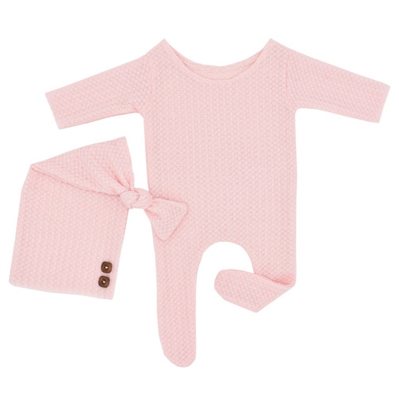 Mary 2 Pcs Baby Hat Romper Newborn Photography Props Knitted Jumpsuit Long Tail Cap