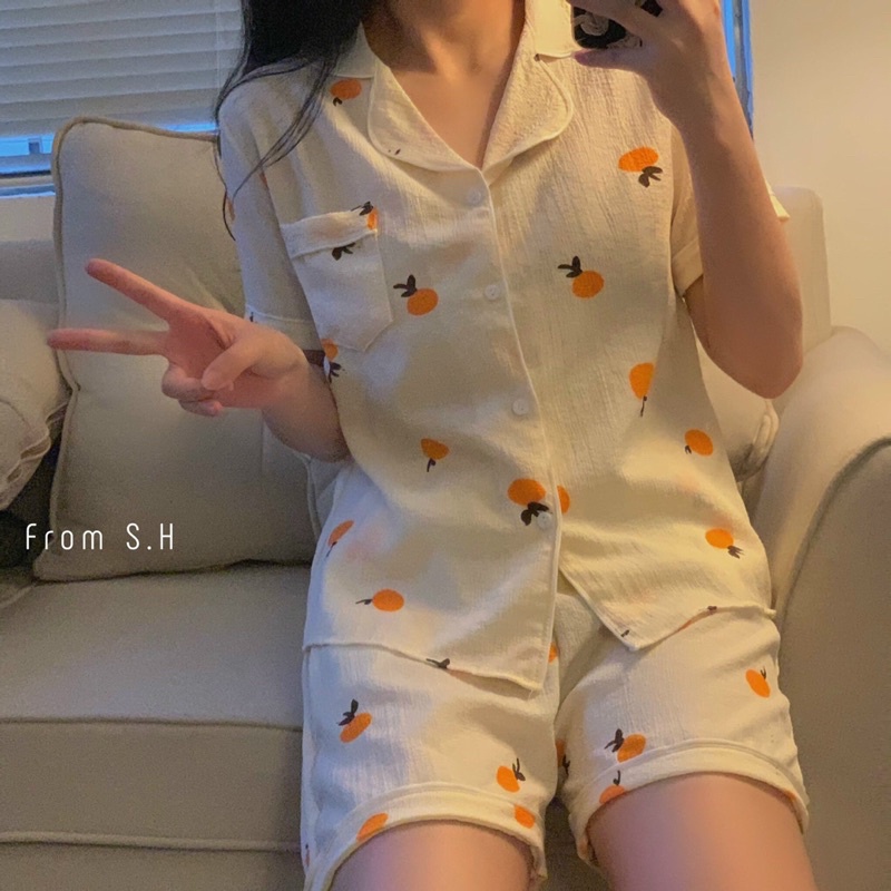 [ ẢNH THẬT ] Set pijama cổ bẻ dáng cộc hoạ tiết xinh xắn. Bộ ngủ nữ pyjama nhiều màu dễ thương