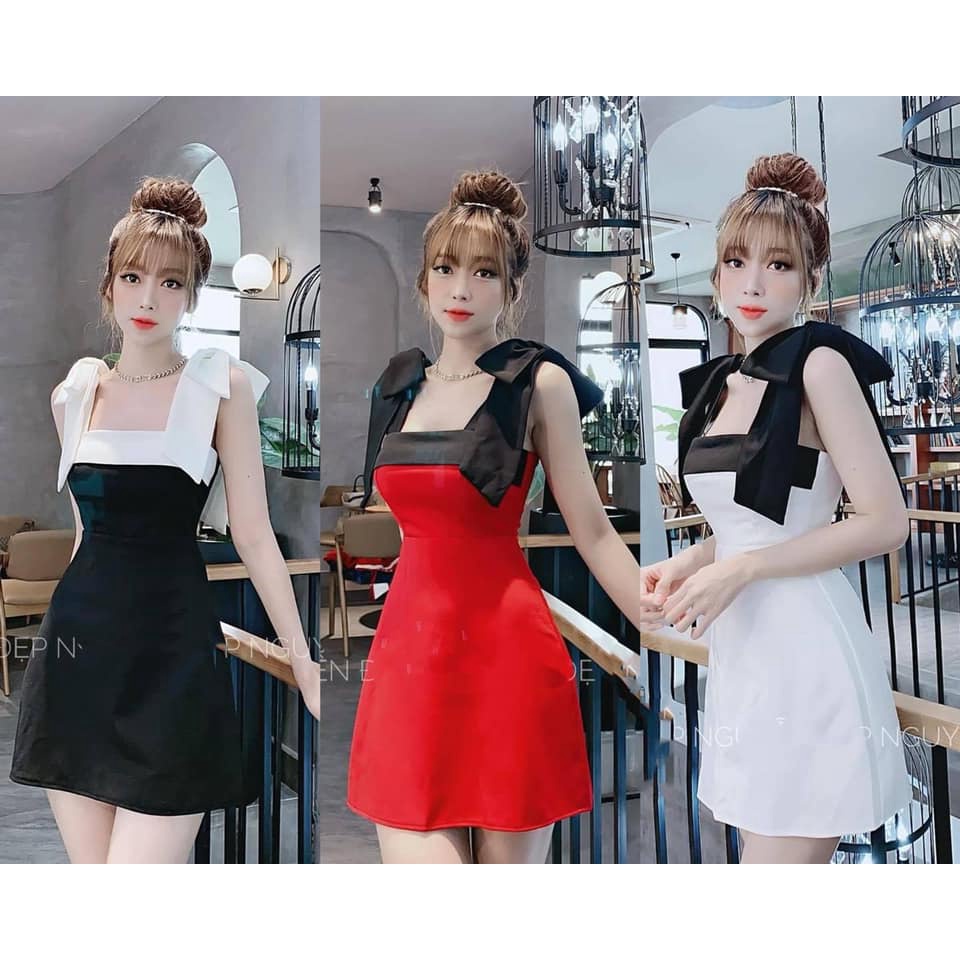 Váy umi phối buộc nơ vai | BigBuy360 - bigbuy360.vn
