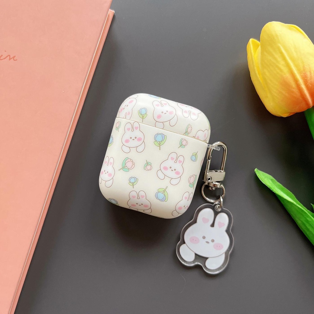 Vỏ Bảo Vệ Hộp Sạc Tai nghe không dây AirPods 1 2 pro gen3 2021 Bằng Silicon Hình Thỏ Và Hoa Dễ Thương Chống Sốc