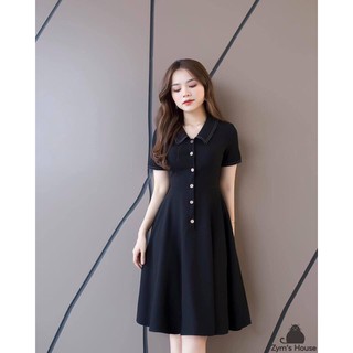 Đầm xòe cổ sơ mi tay con phối nút đáng yêu