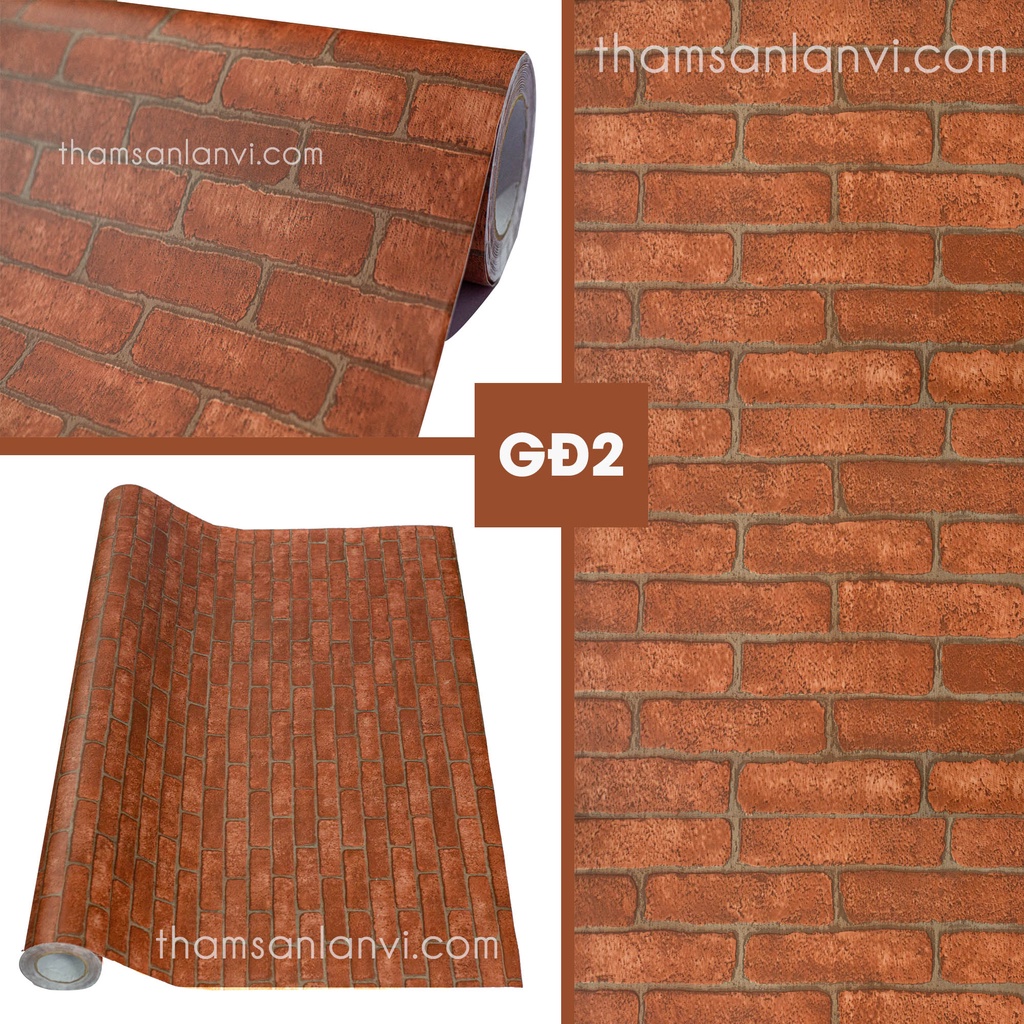 Giấy decal dán tường bếp giả gạch đỏ hoa văn 3D có sẵn keo mặt sau khổ rộng 1,2m